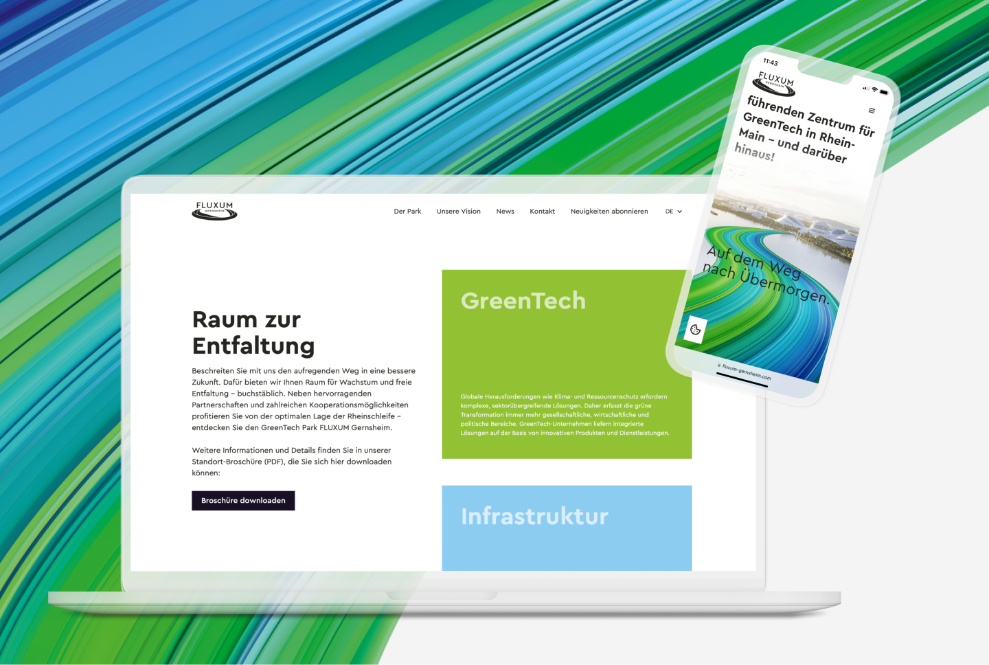 Ansicht der Webseite FLUXUM Gernsheim (Merck). Design CAMAO AG Darmstadt.
