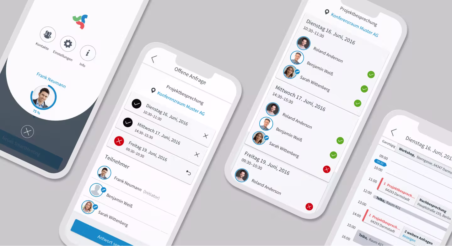 Benutzeroberfläche der App SmartMeeting von COSYNUS. Design CAMAO AG Darmstadt.