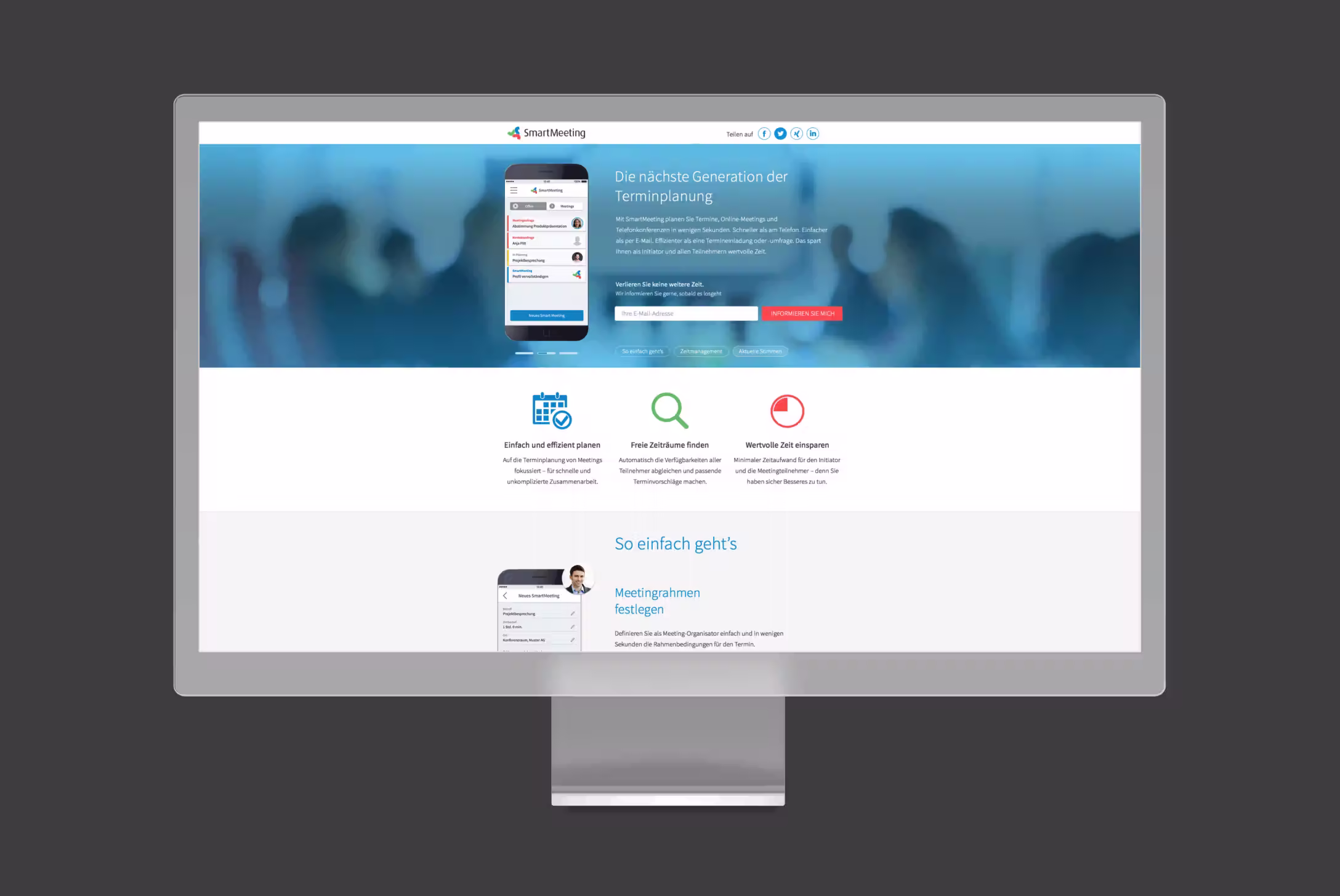 Webseite der App SmartMeeting von COSYNUS. Design CAMAO AG Darmstadt.