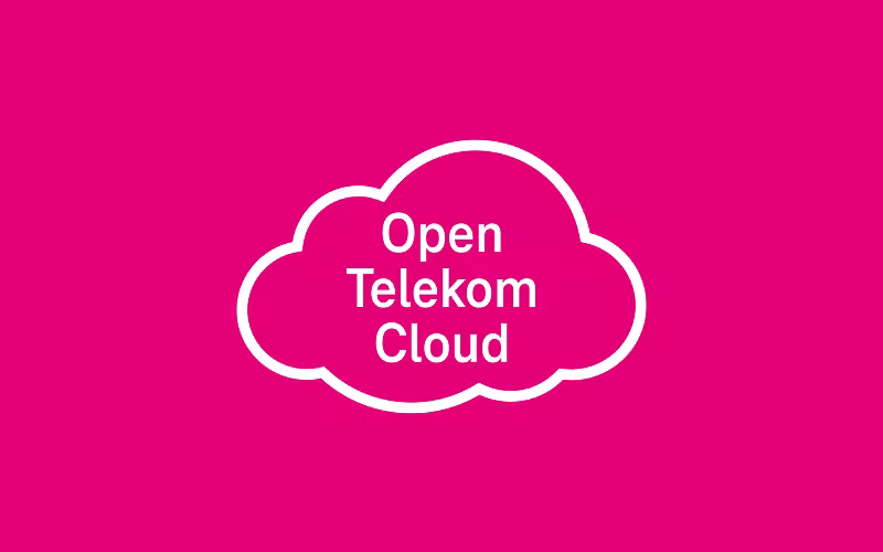 Früheres Open Telekom Cloud Logo als weiße Outline Wolke auf Magenta