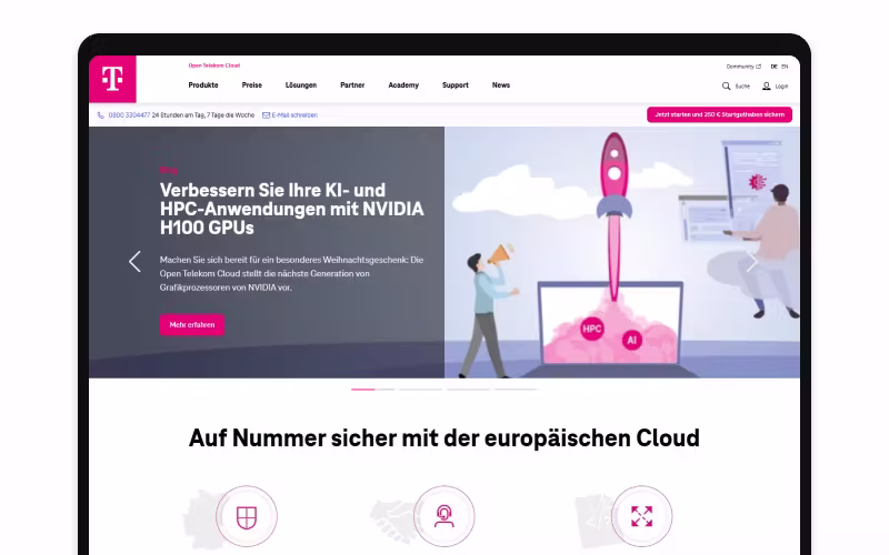 Screenshot der Open Telekom Startseite nach dem Website Relaunch 2019.