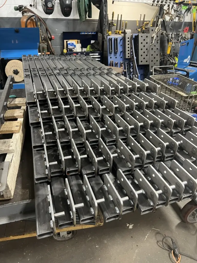 Production run of steel railing components for a stage company