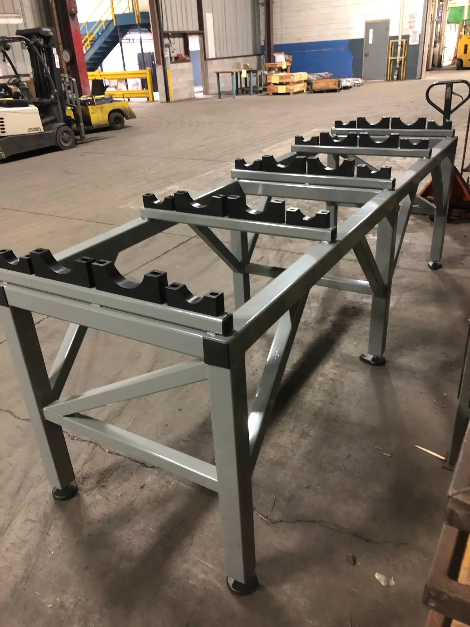 Storage table with machined Delrin blocks
