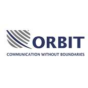Orbit company logo featuring a stylized globe with curved lines and the tagline Communication Without Boundaries.