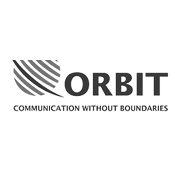 Orbit company logo featuring a gray circular design with diagonal stripes and the text 'ORBIT Communication Without Boundaries'.