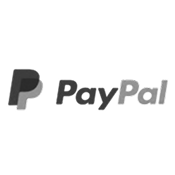 PayPal logo in grayscale with stylized P and PayPal text.
