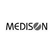 Medison logo with stylized gray and white curved element.