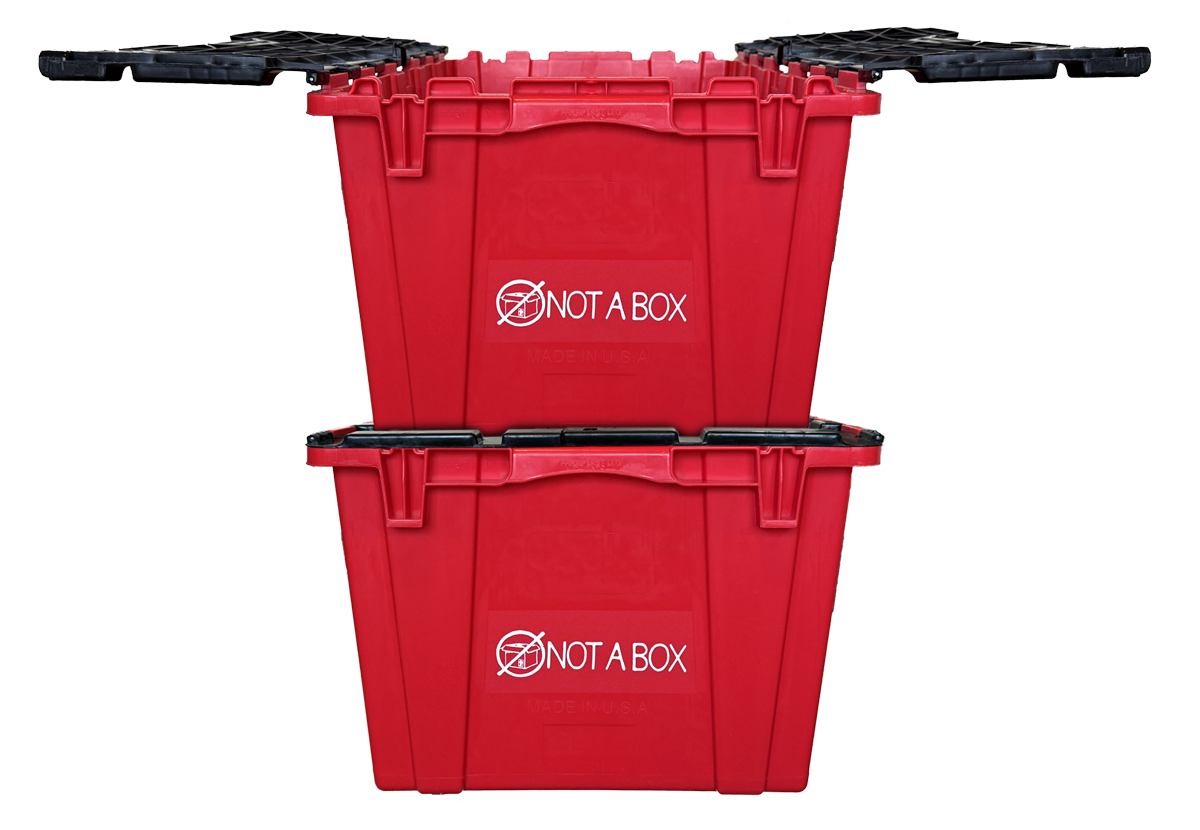 two plastic crates stacked on top of each other