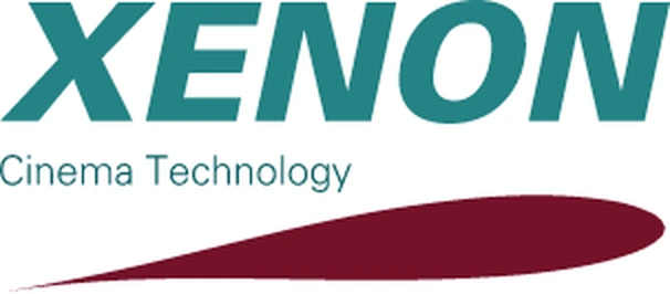 Logotipo de XENON con texto Cinema Technology y una forma ovalada roja debajo.