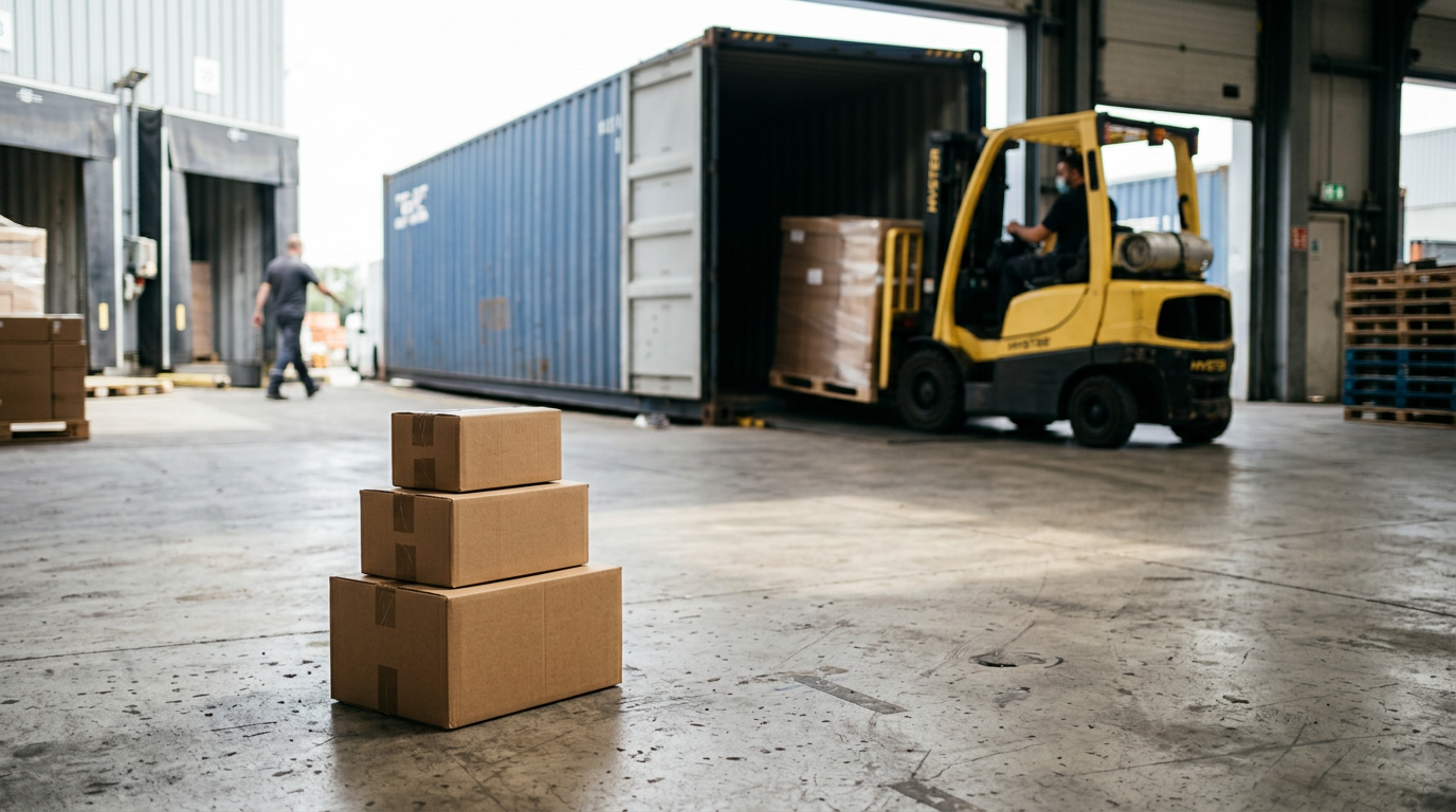 Comparación de escala entre paquetes de courier y carga tradicional en contenedor