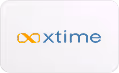 Logo with an orange infinity symbol followed by the blue text 'xtime' on a white rounded rectangle background.