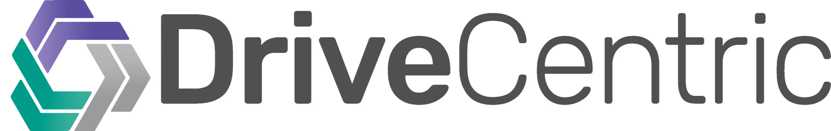 DriveCentric logo with interlocking shapes in purple, teal, and gray beside the company name in gray text.
