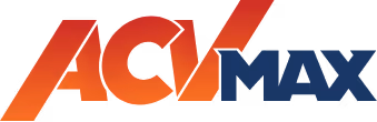ACV MAX logo with gradient orange ACV and dark blue MAX text.