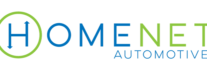 Homenet Automotive logo with a stylized green circle around the letter H and text in blue and green.