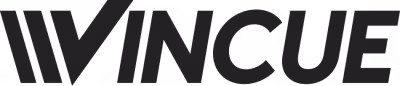 Vincue company logo in black text with stylized letter V.
