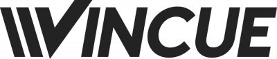 Vincue company logo in black text with stylized letter V.