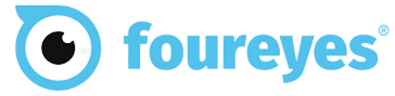 Foureyes company logo with a blue stylized eye symbol followed by the word 'foureyes' in lowercase blue letters.