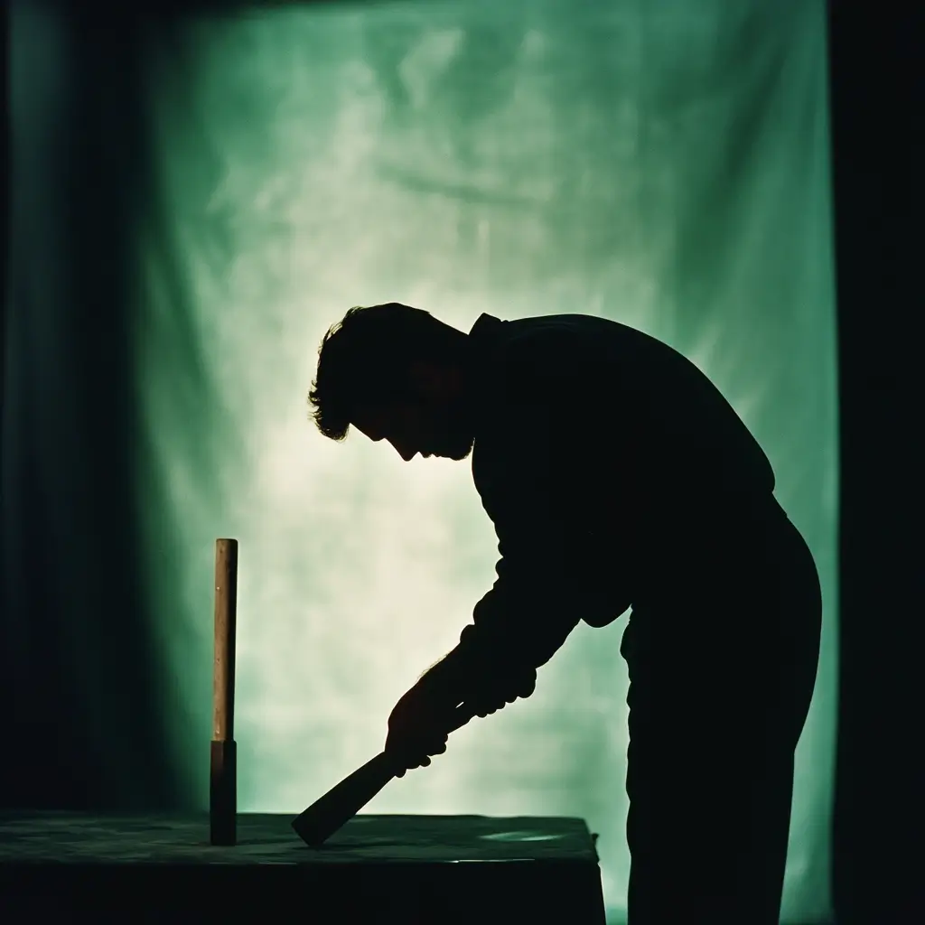 Silhouette eines Handwerkers bei der Arbeit vor grünem Hintergrund – Symbol für Präzision, Qualität und maßgeschneiderte Lösungen im kreativen oder industriellen Kontext.