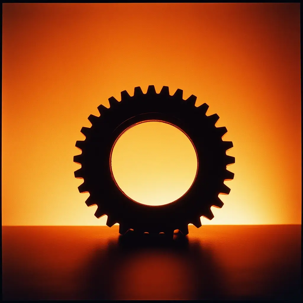 Orange_wheel	Silhouette eines Zahnrads vor leuchtend orangefarbenem Hintergrund – symbolisiert Technik, Mechanik oder Zusammenarbeit.