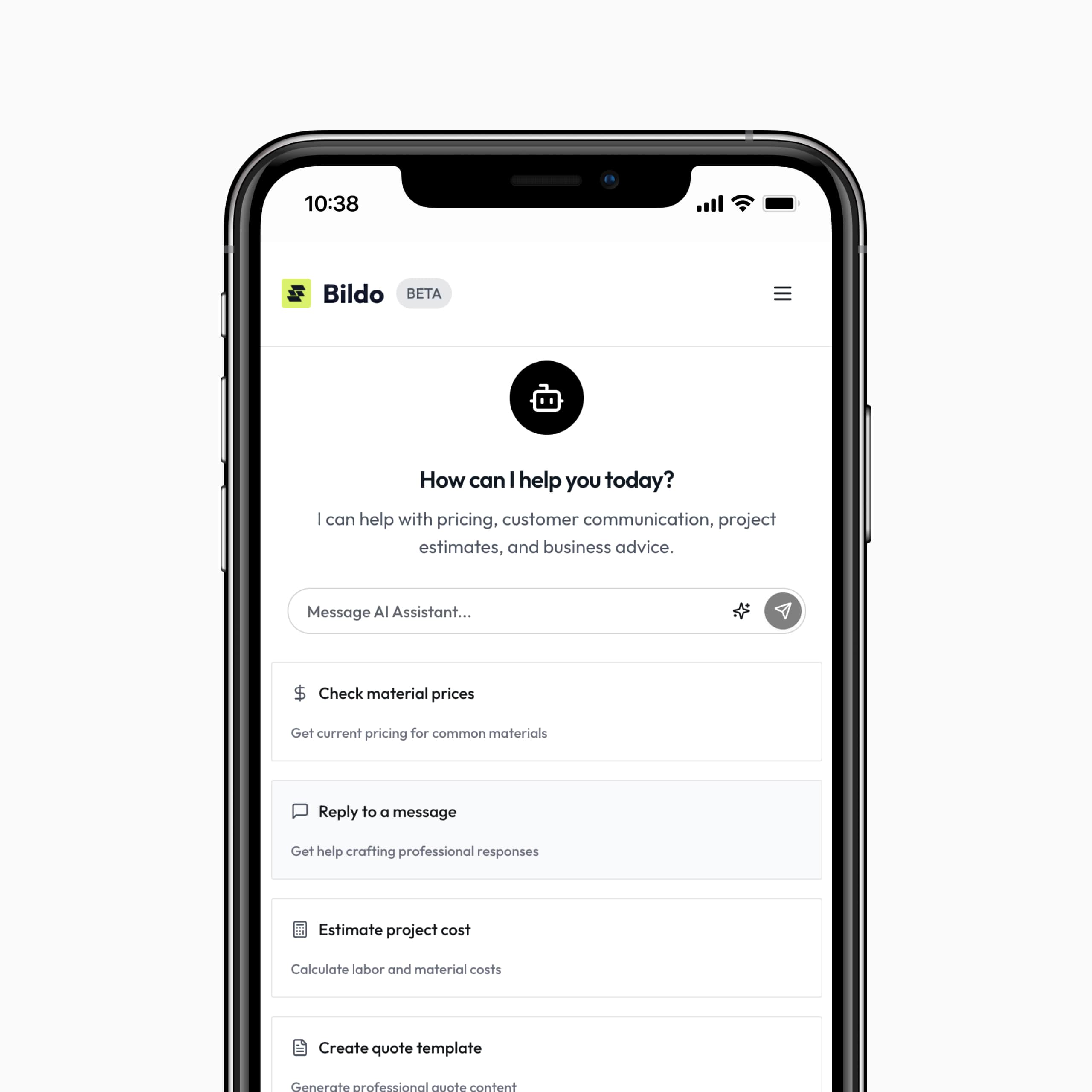 Personalised quote for Bildo, the job management software for tradesmen
