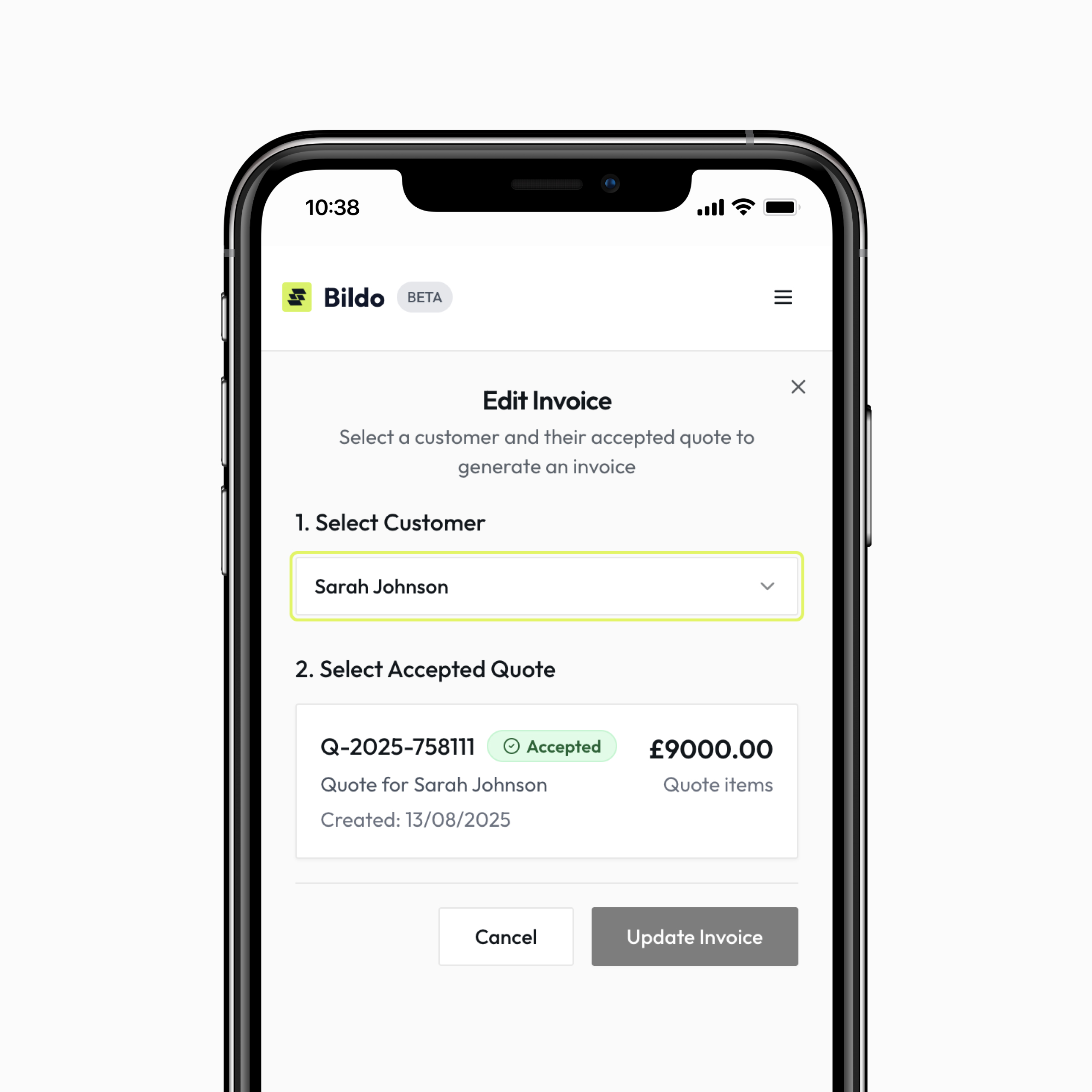 Personalised quote for Bildo, the job management software for tradesmen
