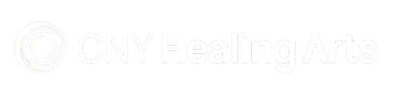CNY Healing Arts logo in white with circular emblem and clean typography.