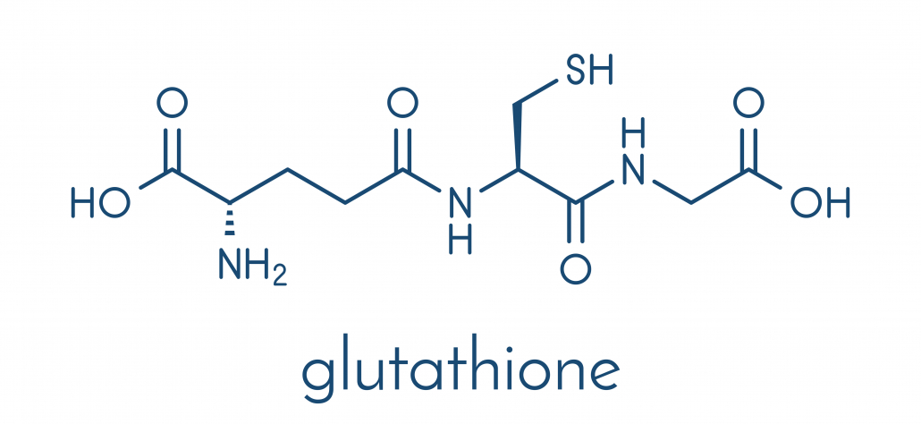 Glutathione (reduced glutathione, GSH) endogenous antioxidant molecule. Skeletal formula.