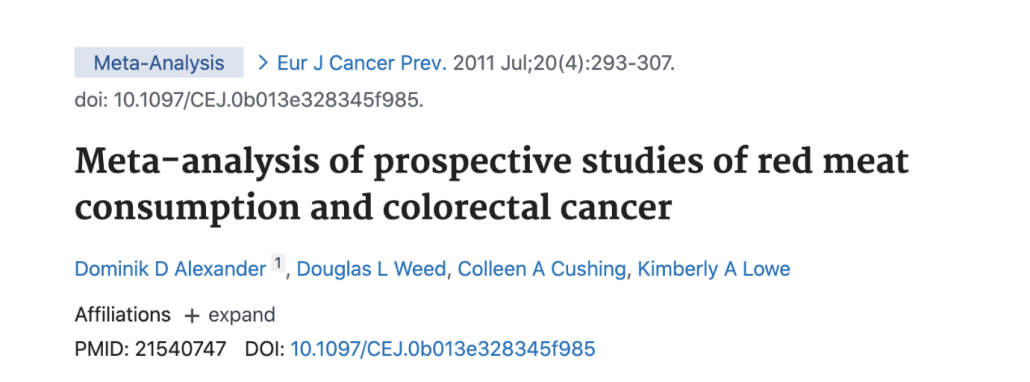 title page of study looking at meat and cancer