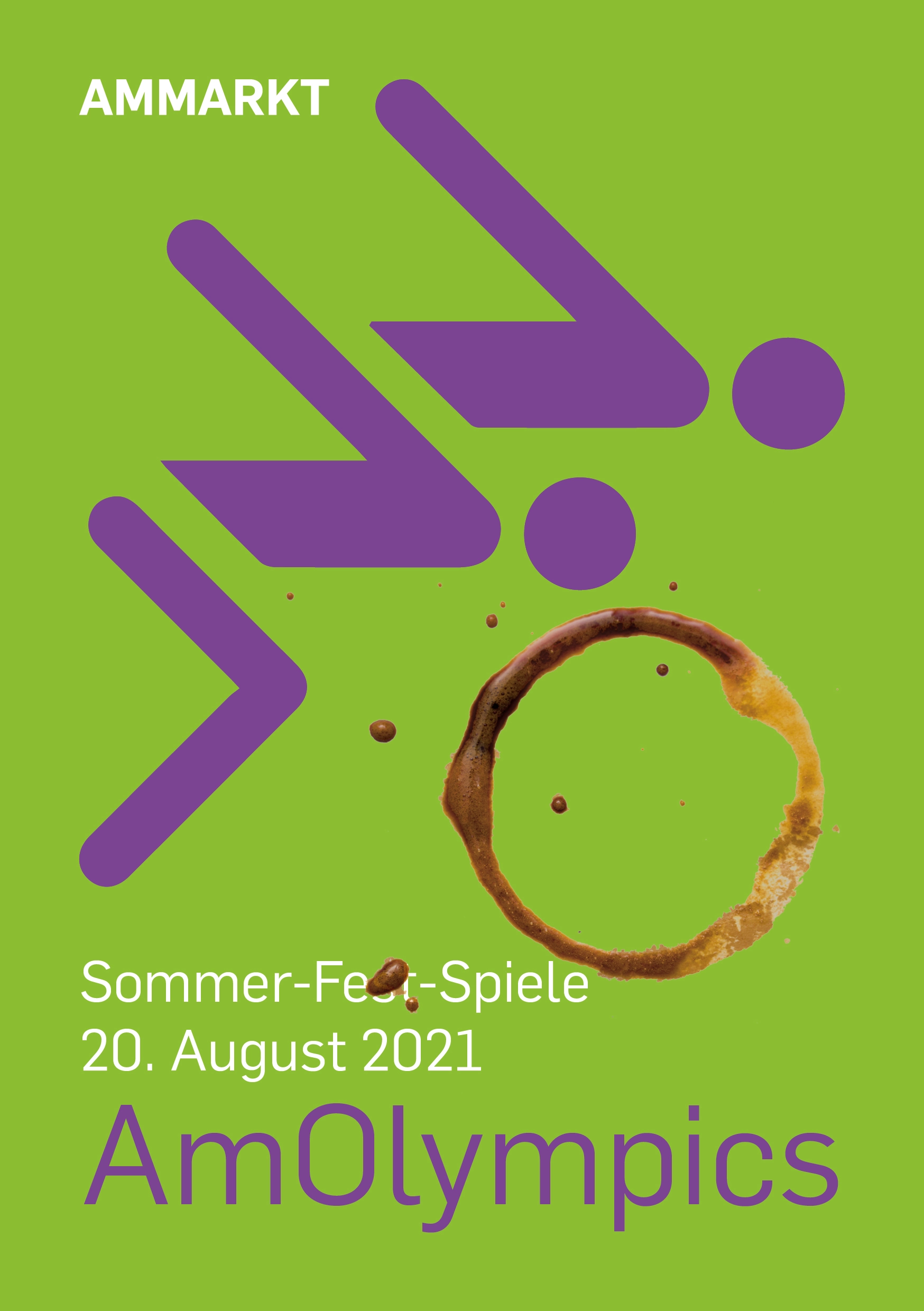 One of the 3 different Flyer covers showing two people jumping into a coffee stain