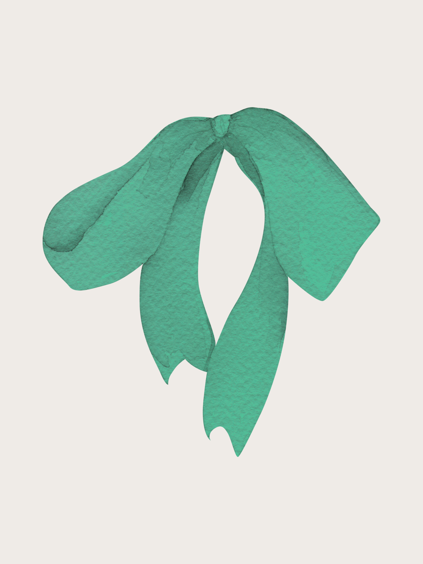 emerald green large bow that appears hand-painted/water colored largely printed in middle of a poster.