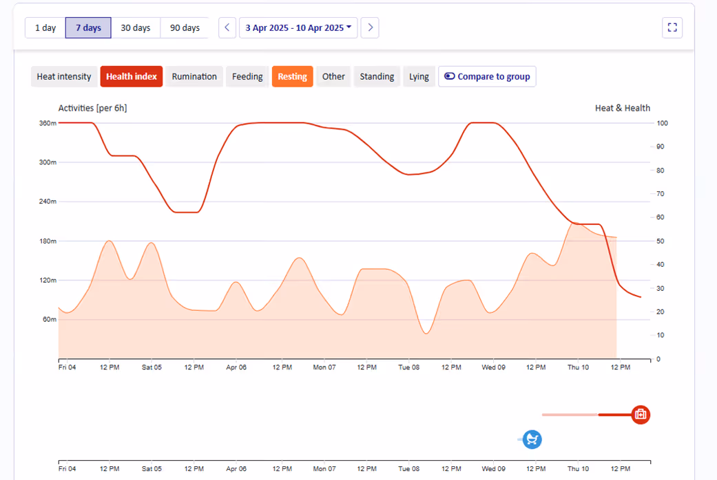 Screenshot of a graph showing cow laying time