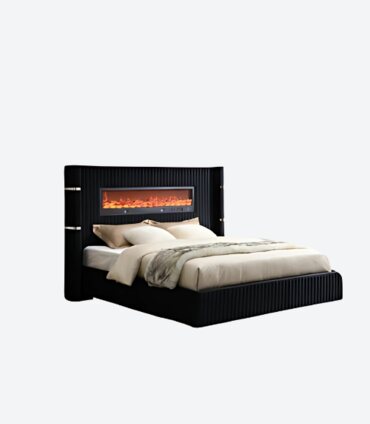 Black Bed with Fireplace Headboard