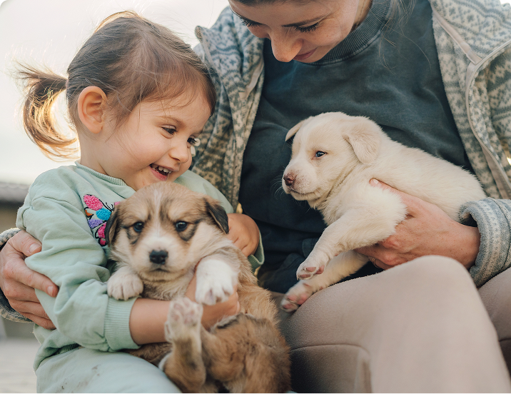 family with puppy
