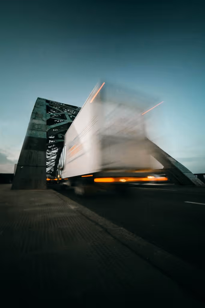 A lorry moving over a bridge