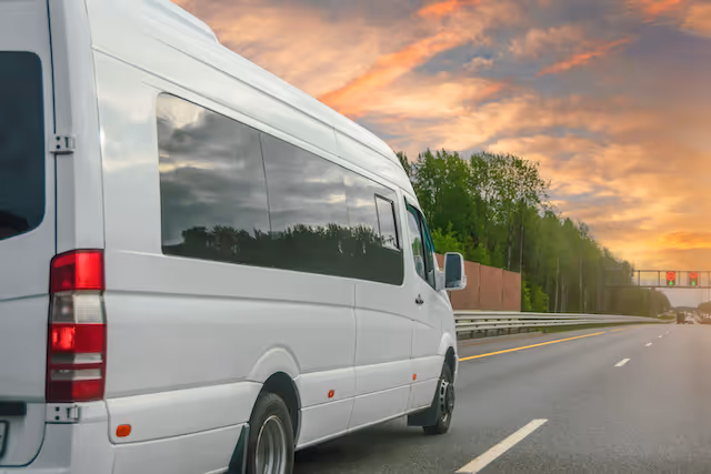 Minibus on an empty motorway