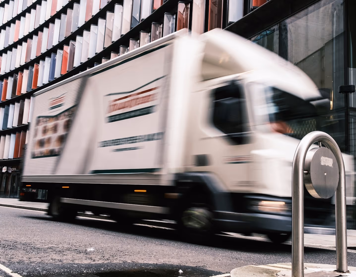 Delivery truck in motion