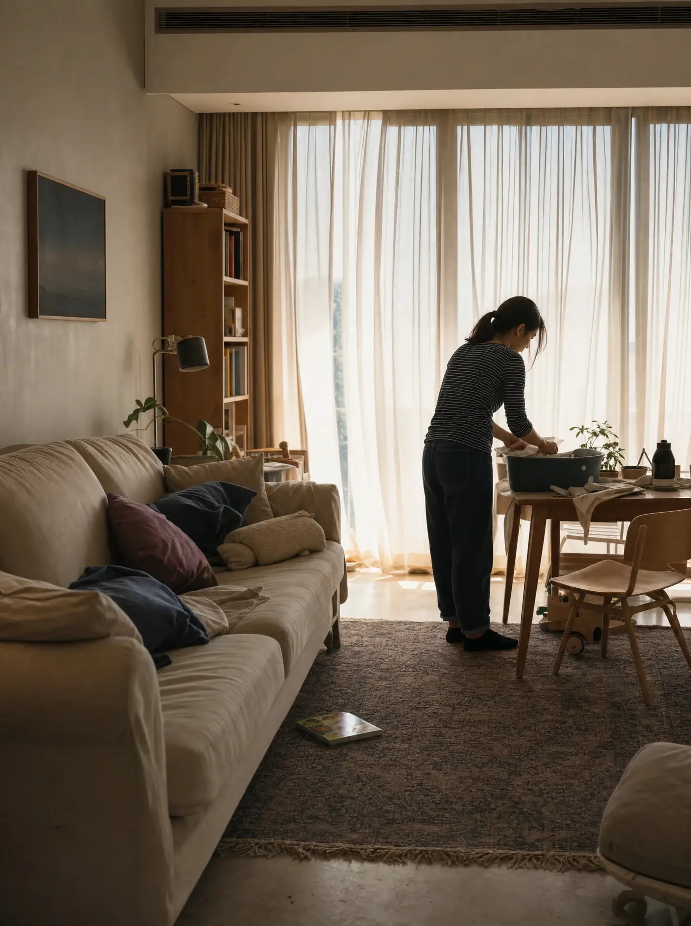A comfortable family living room on a warm afternoon