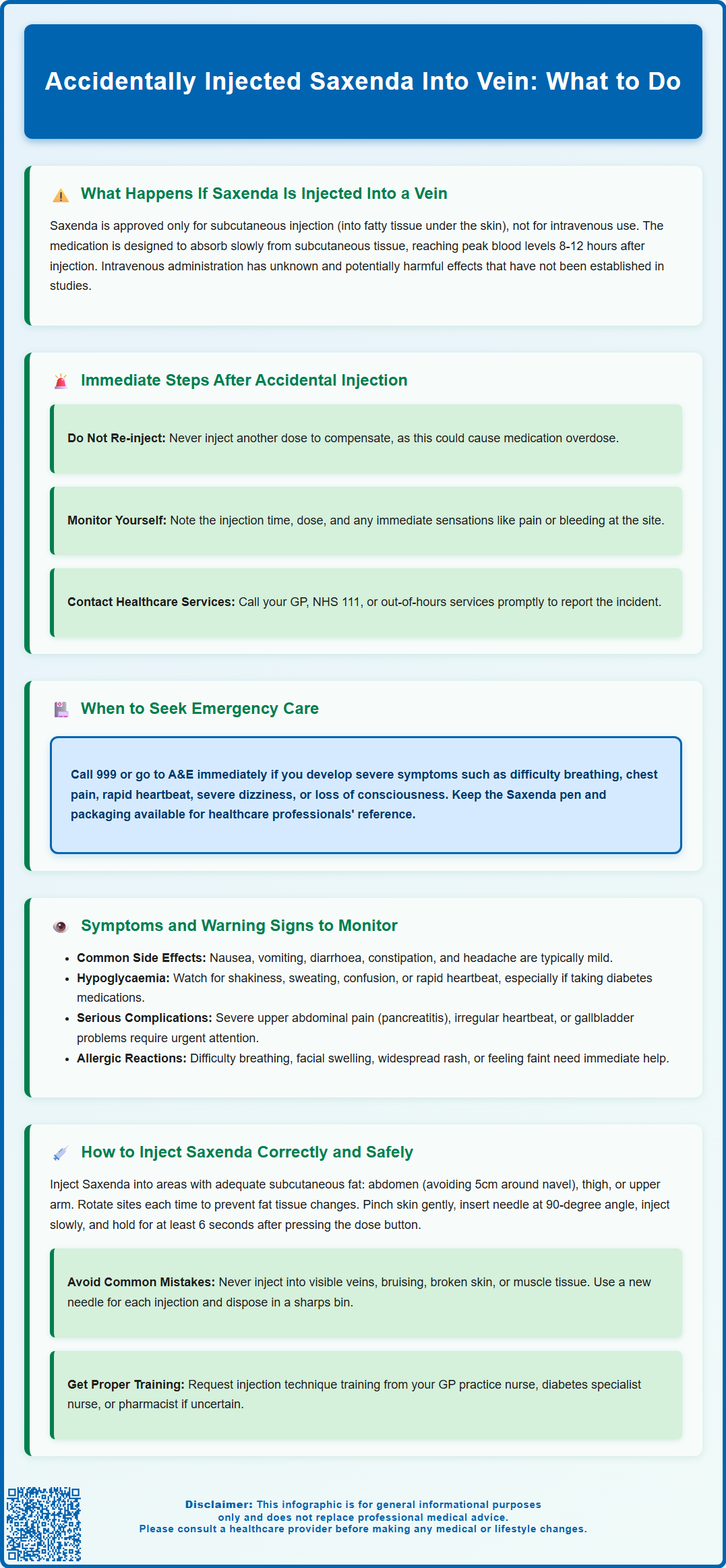 accidentally injected saxenda into vein