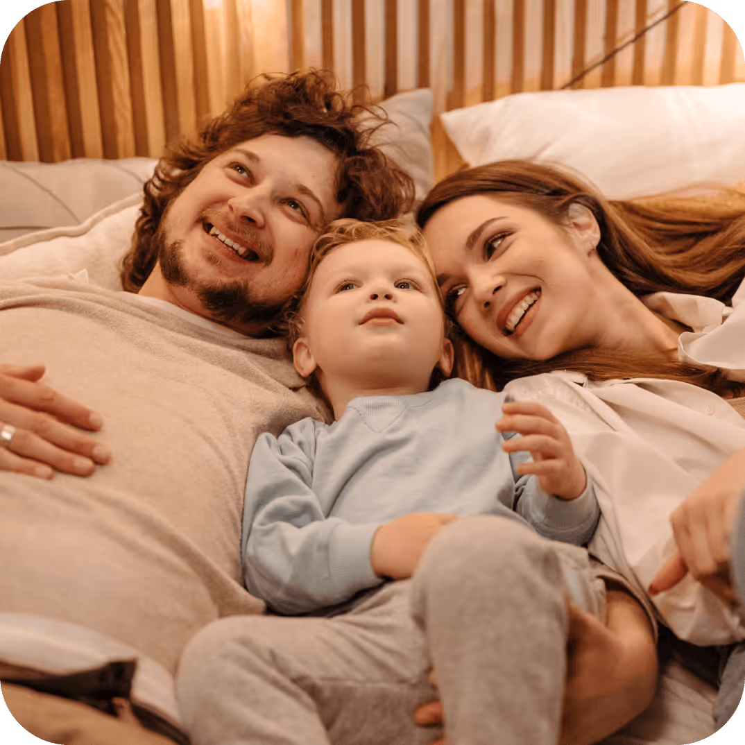 Happy family relaxing in their California home