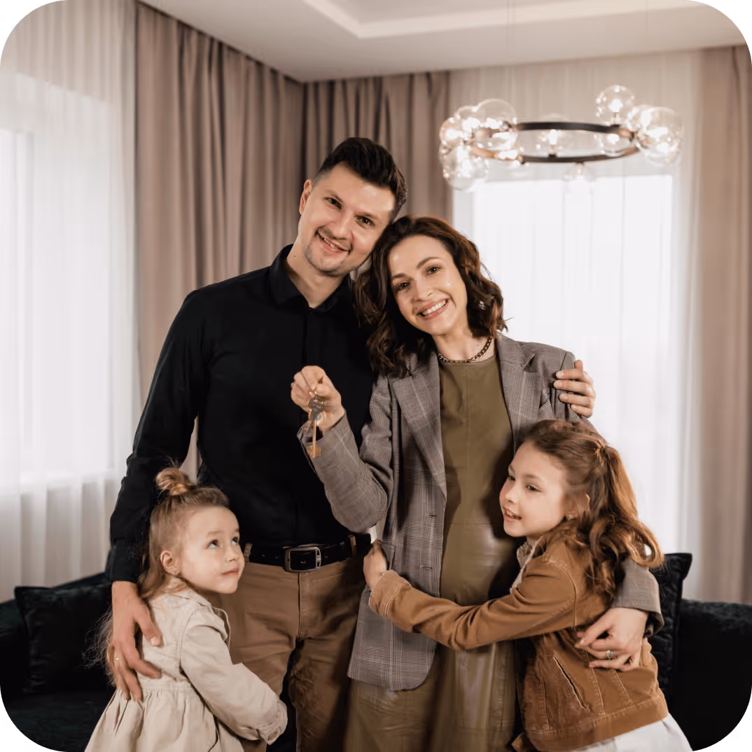 Happy California family outside their new home financed by Pacific Shoreline Funding