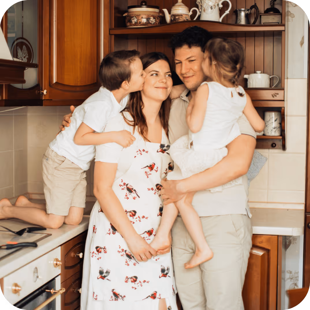 Happy family enjoying their new home in California