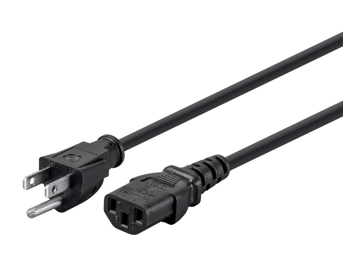 Monoprice Power Cord - NEMA 5-15P to IEC 60320 C13, 18AWG, 10A/1250W, 125V, 3-Prong, 2ft, Black