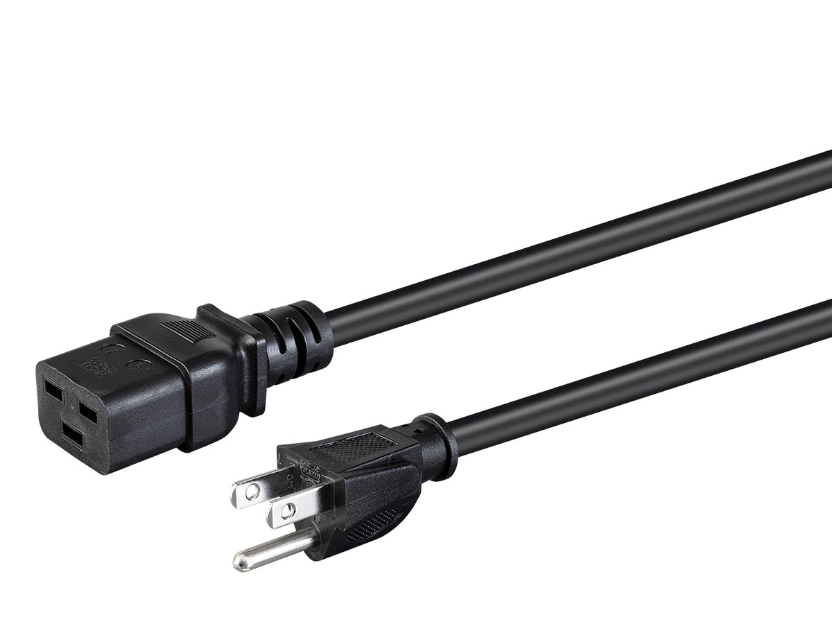Monoprice Power Cord - NEMA 5-15P to IEC 60320 C19, 14AWG, 15A/1875W, 125V, 3-Prong, Black, 10ft