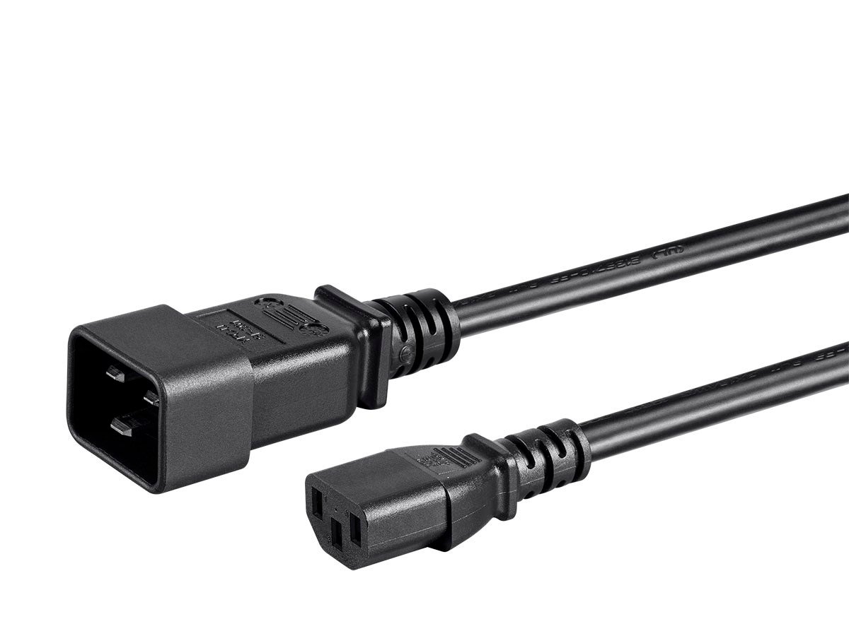 Monoprice Power Cord - IEC 60320 C20 to IEC 60320 C13, 14AWG, 15A/1875W, 3-Prong, SJT, Black, 3ft