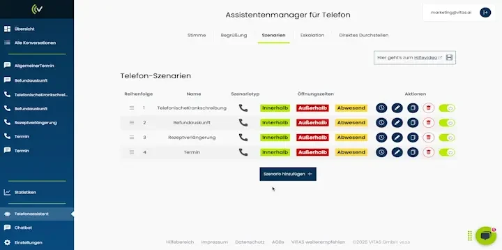Animation zeigt die Einrichtung eines neuen Anrufgrundes auf Basis von Vorlagen