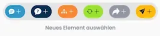 Animation die alle möglichen Fragelemente anzeigt, Aussage, Frage Verzweigung, Schleife, Weiterleitung und Benachrichtigung