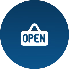 Geöffnet Icon auf blauen Hintergrund