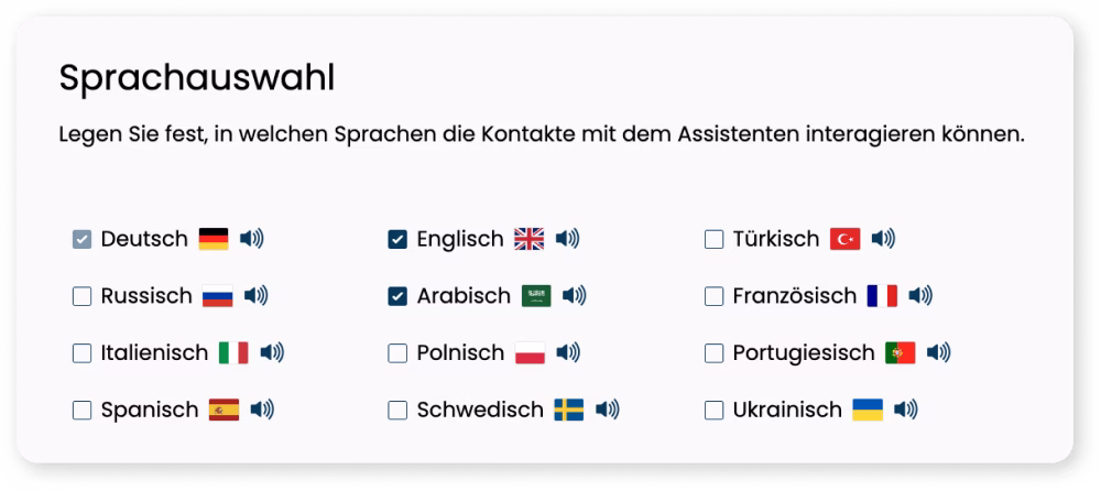 Screenshot der Sprachauswahl von VITAS
