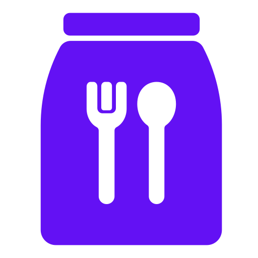 Icon of a food container with a fork and spoon symbol on the front.