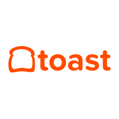 Toast company logo with a stylized bread slice icon and wordmark in orange.